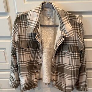 Lucky Brand Olive & Cream Plaid Sherpa Jacket